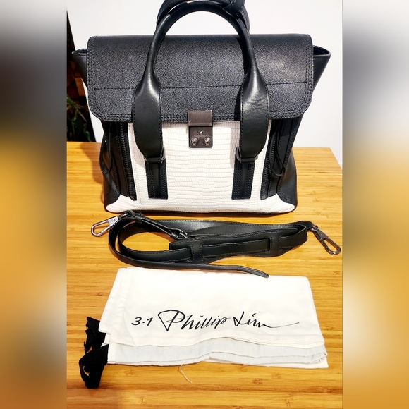 3.1 Philip Lim Pashli medium black and white satchel handbag - Picture 4 of 8